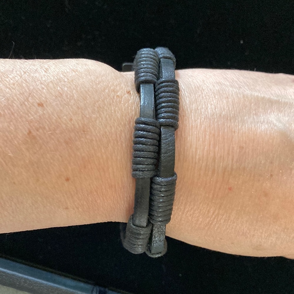 Black Leather Bracelet with Magnetic Clasp